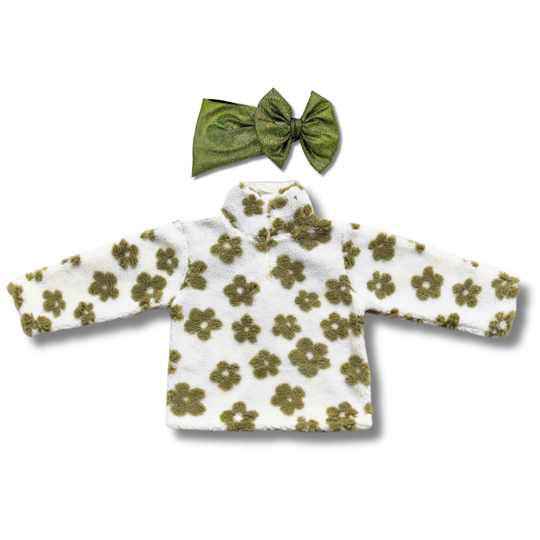 Green Fall Daisies Sherpa Top