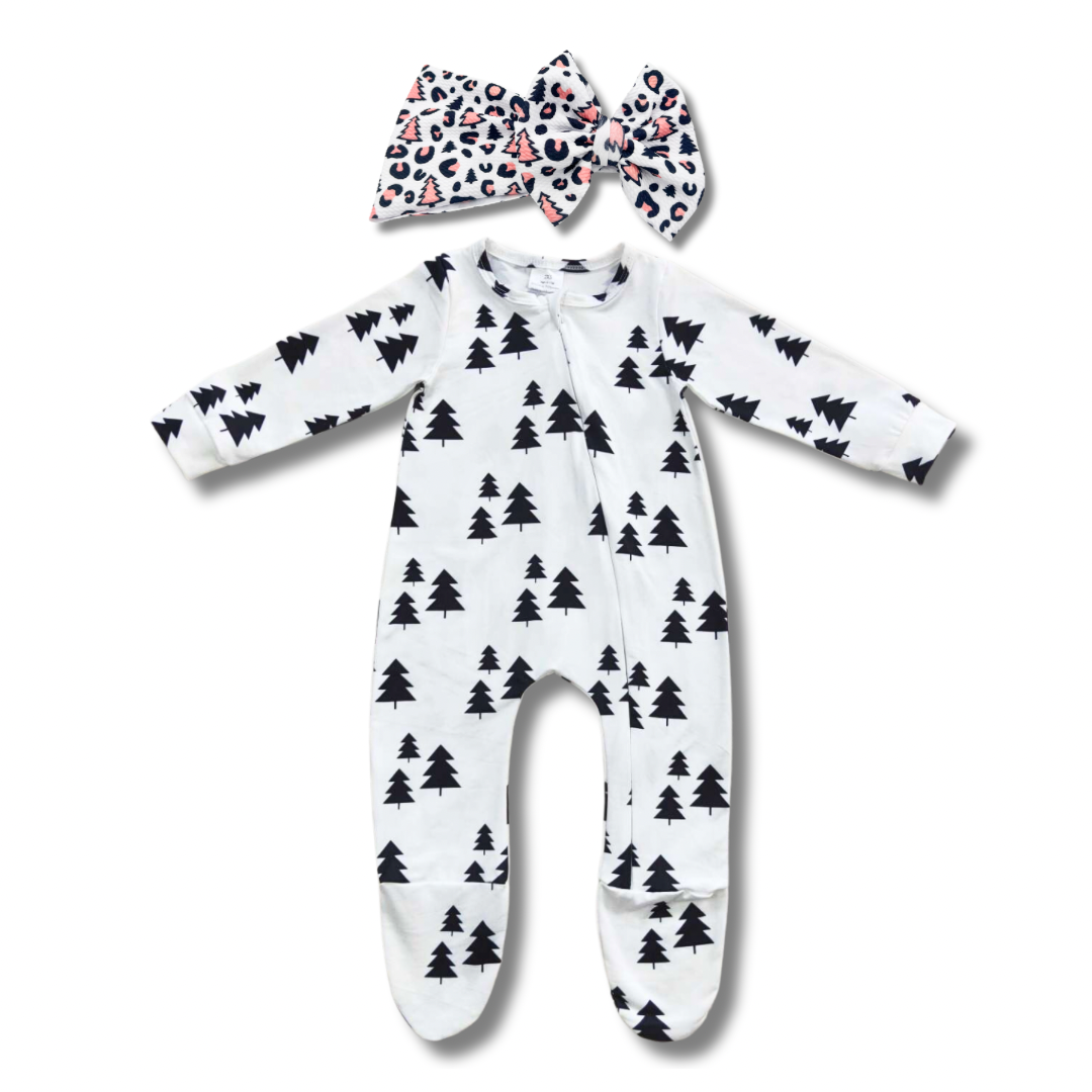 Holiday Trees Footed Romper