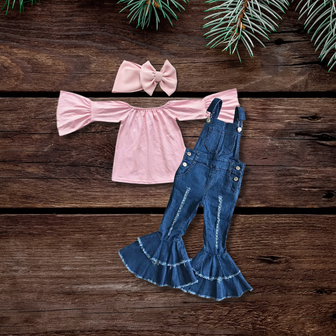 Pink Ruffle Overall Set