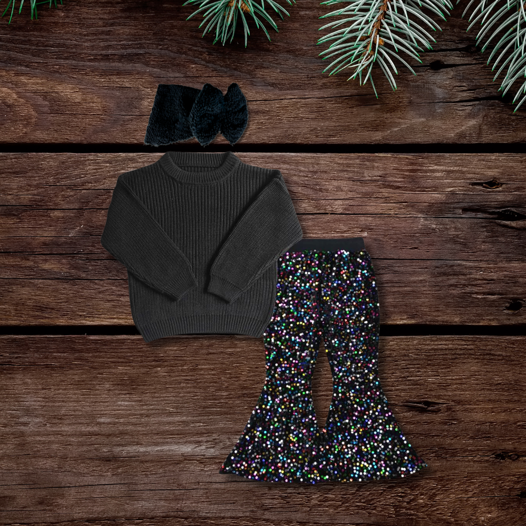Sparkling Black Sequin Set