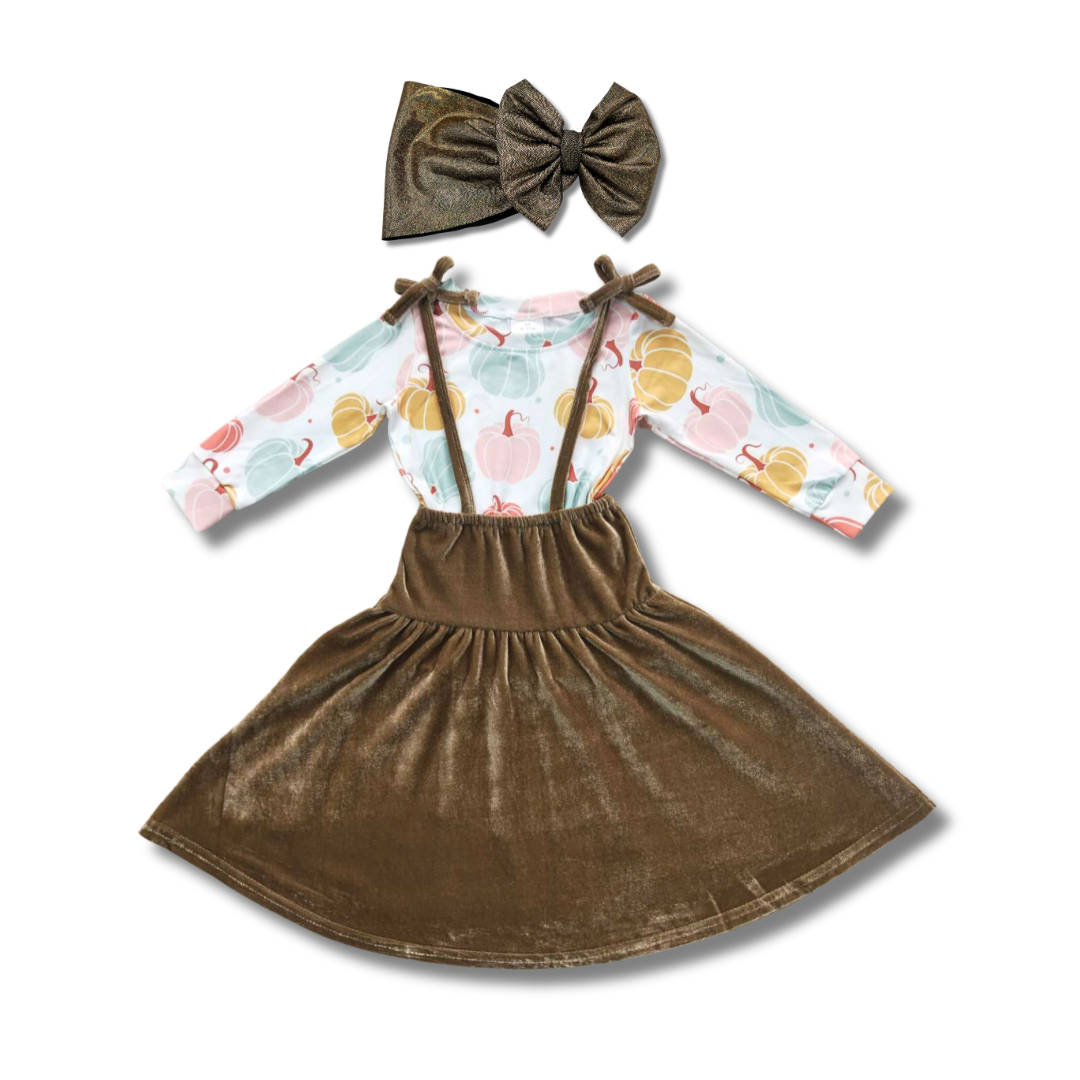 Brown Pumpkin Velvet Dress Set
