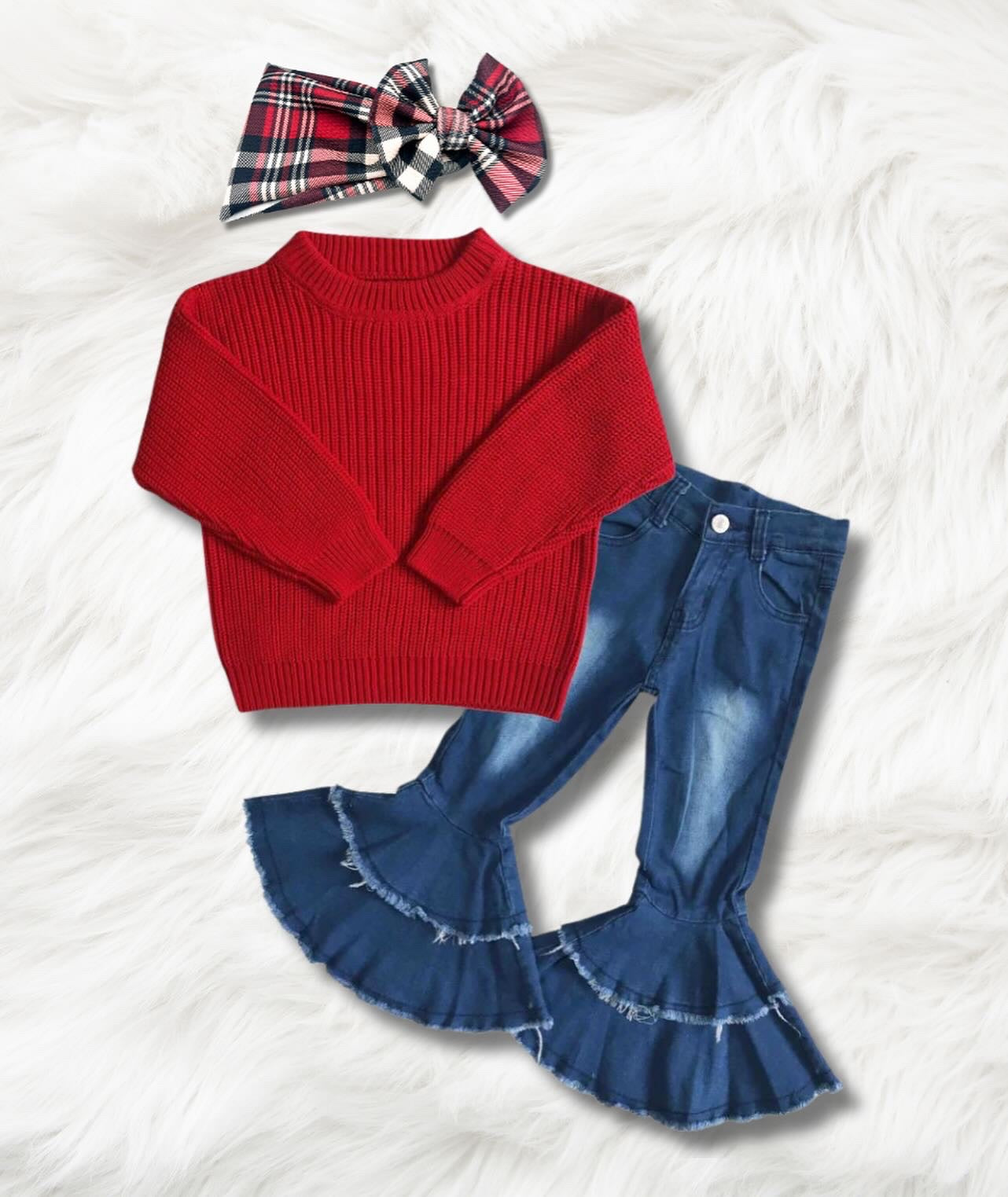 Santa's Red Denim Set