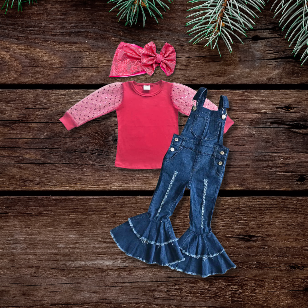 Hot Pink Lace Overall Set