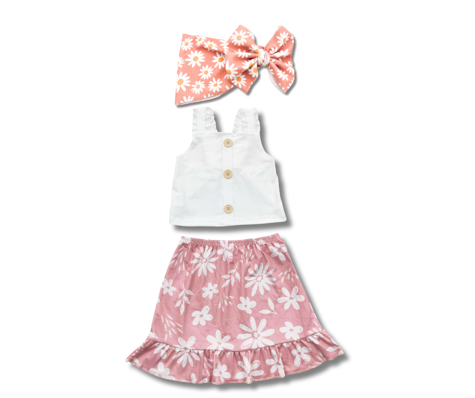 Pink Little Daisy Skirt Set