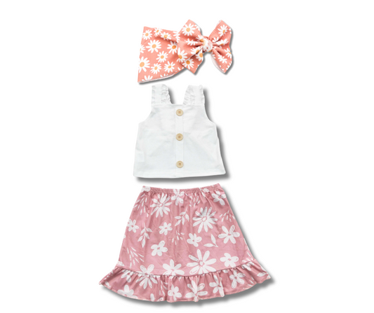 Pink Little Daisy Skirt Set