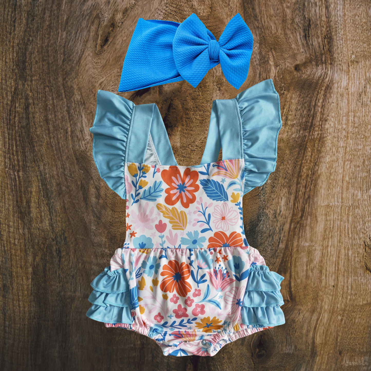 Blue Floral Ruffle Romper