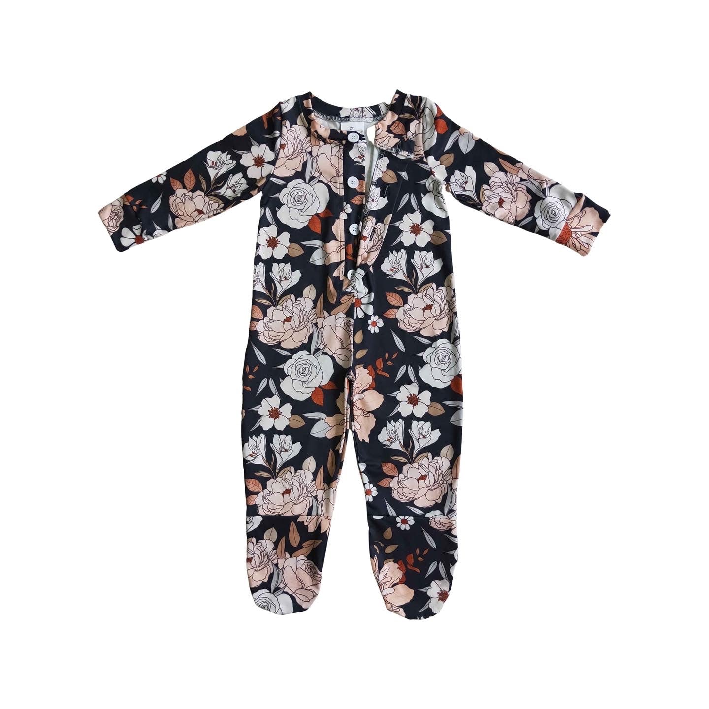 Black Floral Footed Jammies