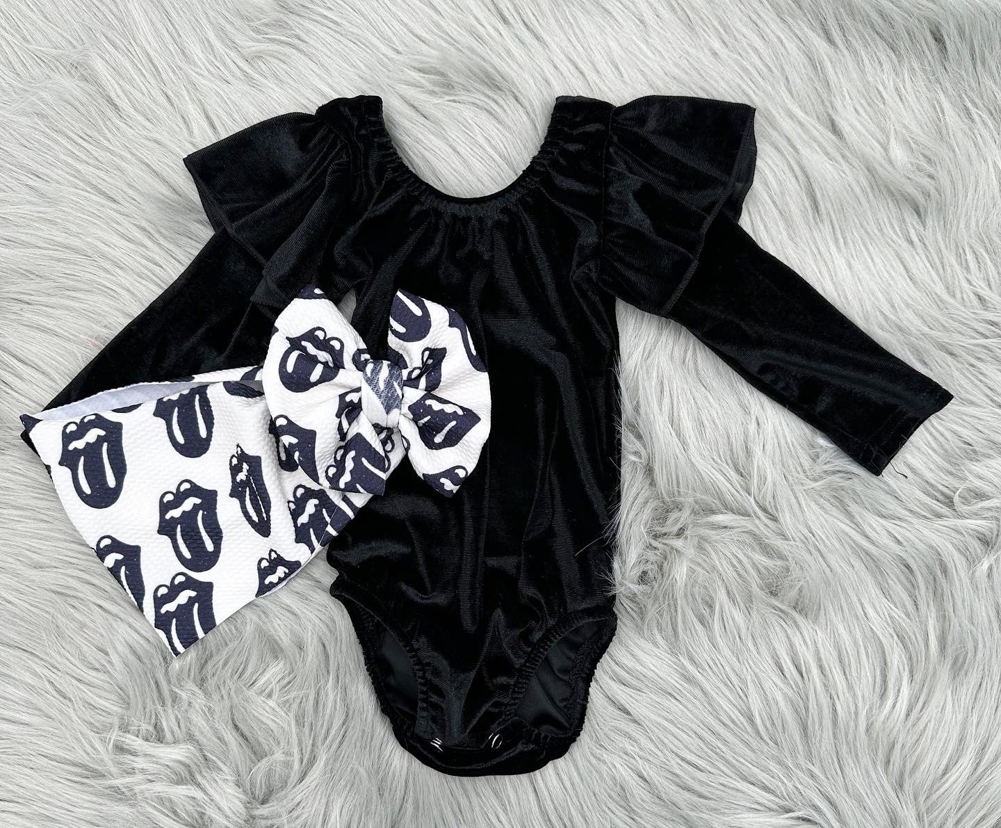 Flutter Me Black Velvet Bodysuit