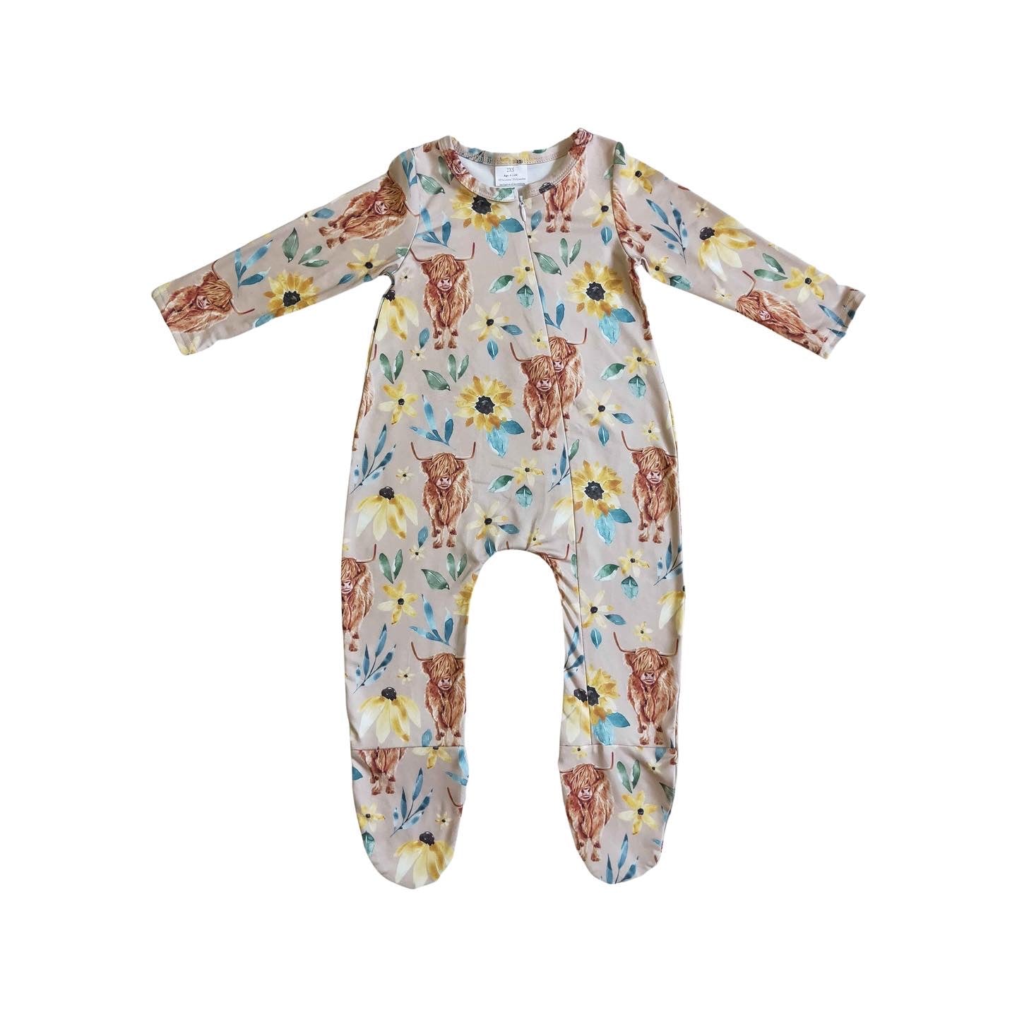 Sunflower Hairy Cows Zipper Footed Jammies