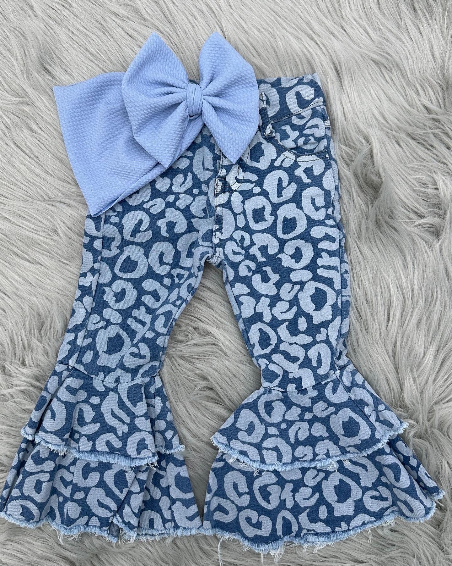 Leopard Blue Denim Bells