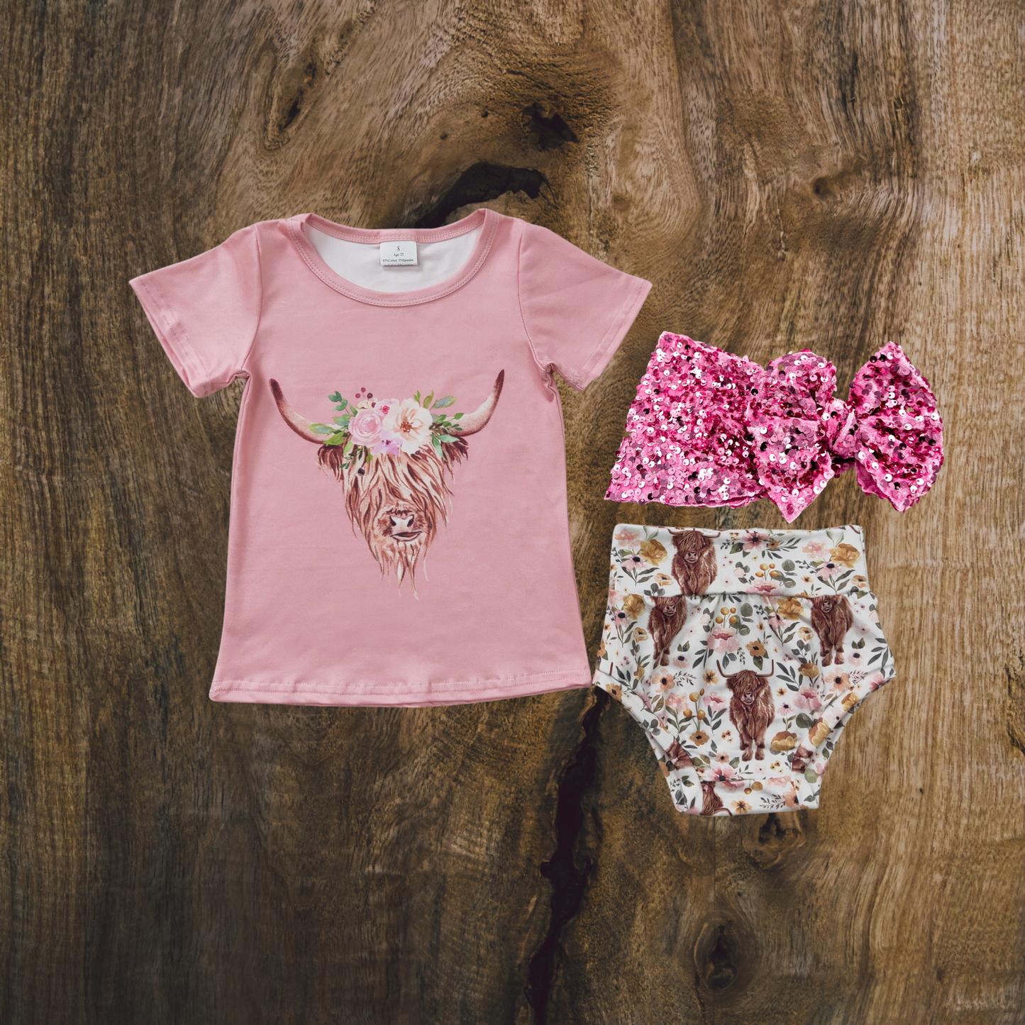 Floral Highland Cow Bummie Set