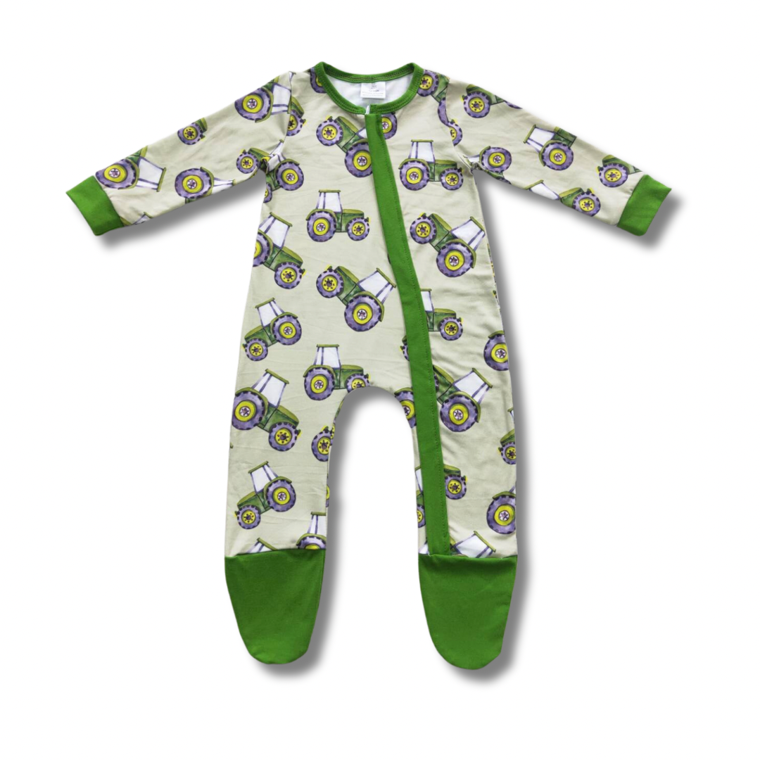 Big Green Tractor Romper Footie