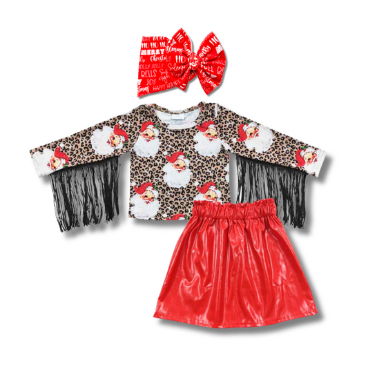 Leopard Red Santa Skirt Set
