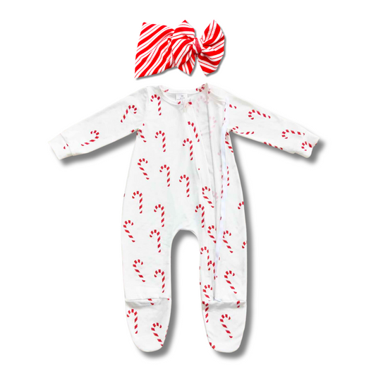 Candy Cane Lane Footed Romper