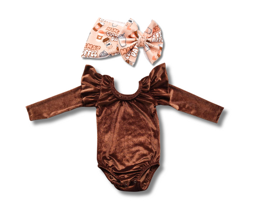 Velvet Brown Flutter Bodysuit