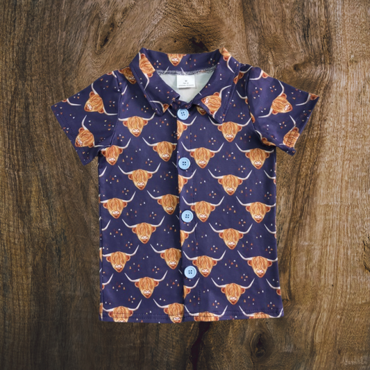 Navy Highland Cow Top