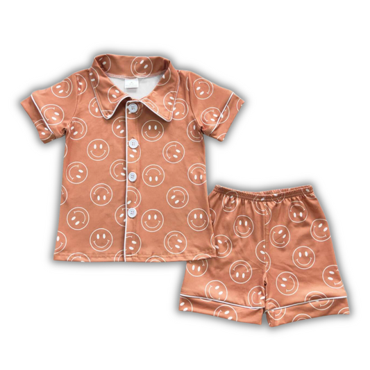 Brown Smiley Jammie Short Set