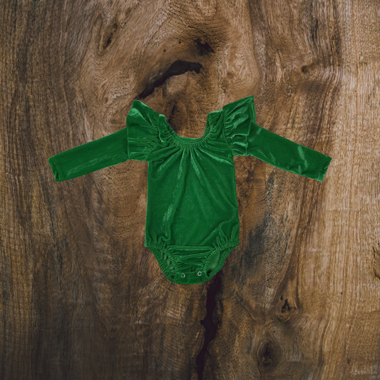 Shamrock Green Flutter Velvet Bodysuit