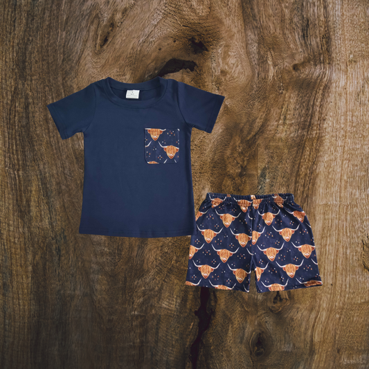 Navy Highland Pocket Short Set