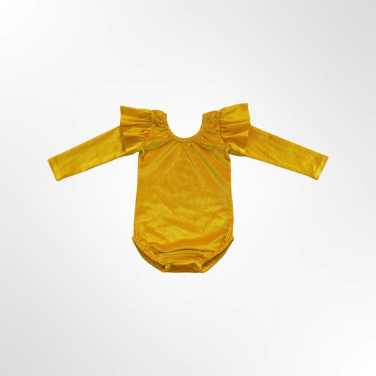 Yellow Flutter Velvet Bodysuit