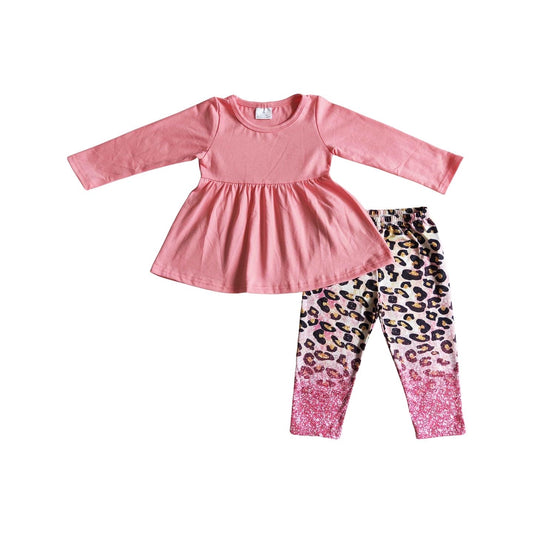 Glitter Pink Leopard Tunic Set