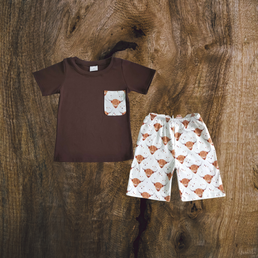 Brown Hairy Cow Pocket Short Set